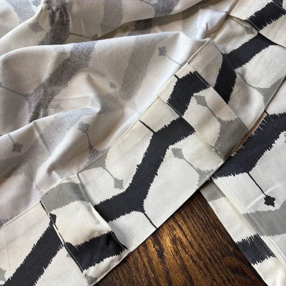 West Elm 48”x84” Curtain Panels Pair Gray Black Ivory Geometric Cotton Drapes